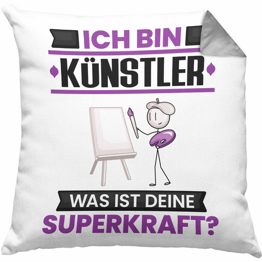 Künstler Kissen mit Füllung 40x40 Geschenk für Künstler Geburtstag Lustiger Spruch Was Ist Deine Superkraft (Grau) Grau Trendation