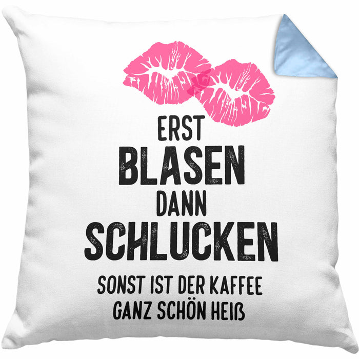 Lustige Kissen mit Füllung 40x40 Versauter Humor 18+ Geschenk Erst Blasen Dann Schlucken Erwachsene (Grau) Blau Trendation