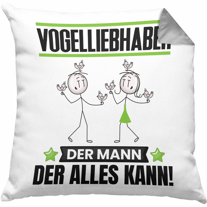 Vogelliebhaber Kissen mit Füllung 40x40 Geschenk für Vogelliebhaber Der Mann Der Alles Kann Geschenkidee zum Geburtstag (Grau) Grau Trendation
