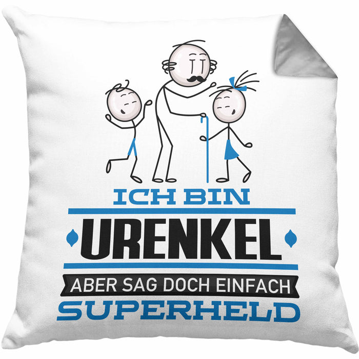 Urenkel Geschenk Kissen mit Füllung 40x40 Ich Bin Urenkel Aber Sag Doch Einfach Superheld Lustige Geschenkdiee für Urenkel (Grau) Grau Trendation
