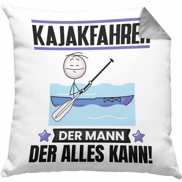 Kajakfahrer Kissen mit Füllung 40x40 Geschenk für Kajakfahrer Der Mann Der Alles Kann Geschenkidee zum Geburtstag (Grau) Grau Trendation