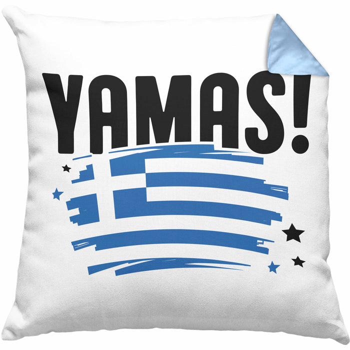 Griechenland Kissen mit Füllung 40x40 Yamas Ouzo Griechenland Trink Spruch Sprüche für Grieche (Grau) Blau Trendation