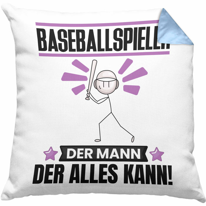 Baseballspieler Kissen mit Füllung 40x40 Geschenk für Baseballspieler Der Mann Der Alles Kann Geschenkidee zum Geburtstag (Grau) Blau Trendation
