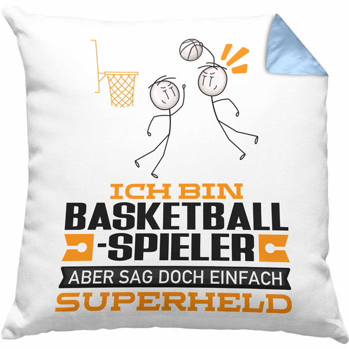 Basketballspieler Geschenk Kissen mit Füllung 40x40 Ich Bin Basketballspieler Aber Sag Doch Einfach Superheld Lustige Geschenkdiee für Basketballspieler (Grau) Blau Trendation