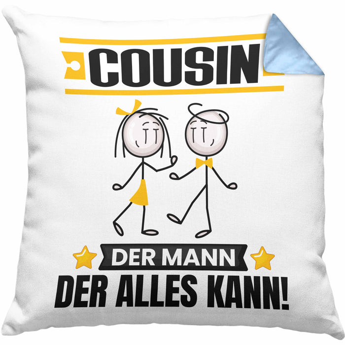 Cousin Kissen mit Füllung 40x40 Geschenk für Cousin Der Mann Der Alles Kann Geschenkidee zum Geburtstag (Grau) Blau Trendation