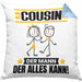 Cousin Kissen mit Füllung 40x40 Geschenk für Cousin Der Mann Der Alles Kann Geschenkidee zum Geburtstag (Grau) Blau Trendation