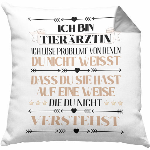 Tierärztin Geschenk Lustiger Spruch Geschenkidee KaffeeKissen mit Füllung 40x40 (Grau) Grau Trendation