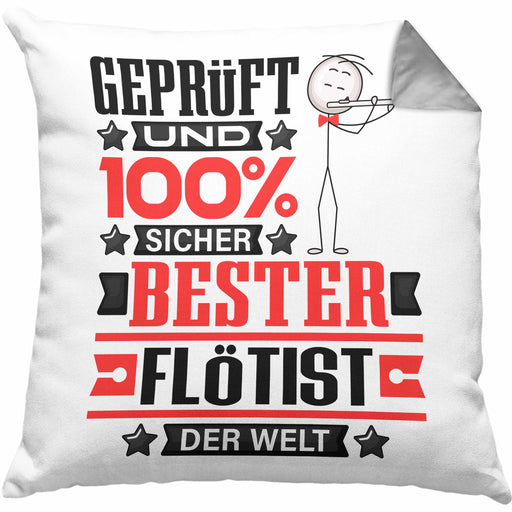 Flötist Geschenk Lustiger Spruch für Flötist Geschenkidee Bester Flötist Der WeltKissen mit Füllung 40x40 (Grau) Grau Trendation