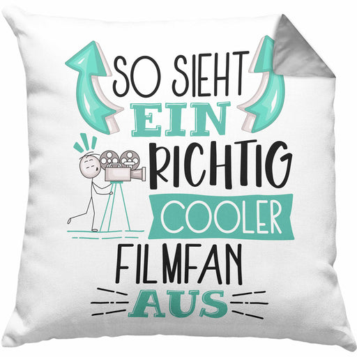 So Sieht Ein Richtig Cooler Filmfan Aus Geschenk Kissen mit Füllung 40x40 Lustiger Spruch Geschenkidee (Grau) Grau Trendation