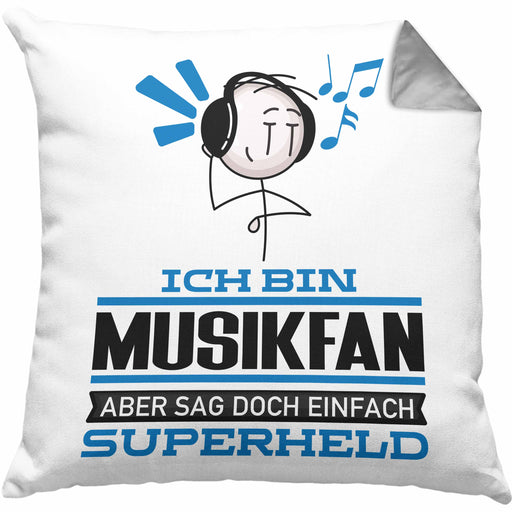 Musikfan Geschenk Kissen mit Füllung 40x40 Ich Bin Musikfan Aber Sag Doch Einfach Superheld Lustige Geschenkdiee für Musikfan (Grau) Grau Trendation