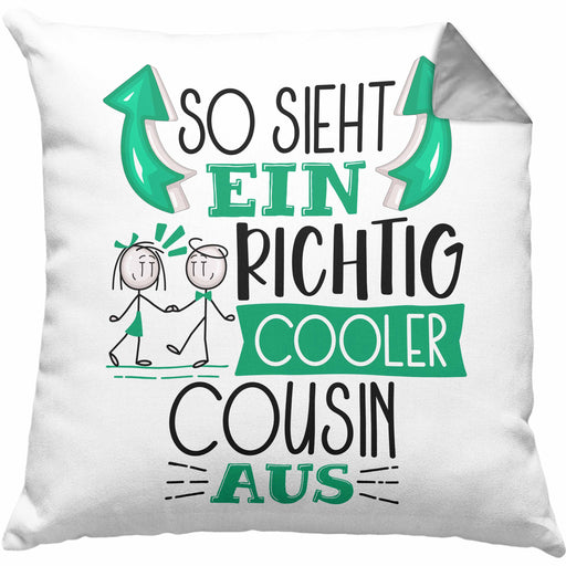 Cousin Kissen mit Füllung 40x40 Geschenk So Sieht Ein RIchtig Cooler Cousin Aus Geschenkidee Lustiger Spruch Geburtstag (Grau) Grau Trendation