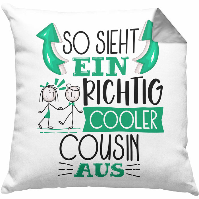 Cousin Kissen mit Füllung 40x40 Geschenk So Sieht Ein RIchtig Cooler Cousin Aus Geschenkidee Lustiger Spruch Geburtstag (Grau) Grau Trendation