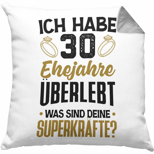 30. Hochzeitstag Kissen mit Füllung 40x40 Geschenk Perlen-Hochzeit Geschenkidee Ehemann Ehefrau Ich Habe 30 Ehejahre Überlebt (Grau) Grau Trendation