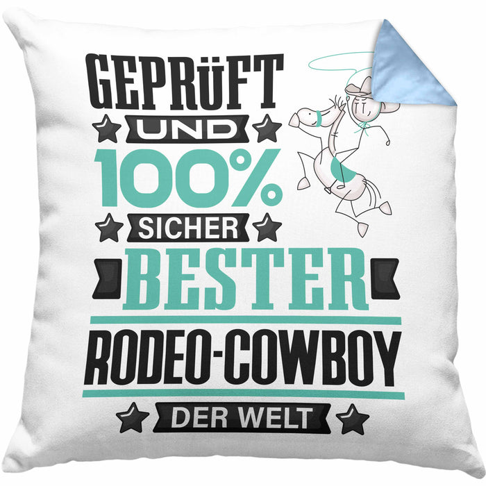 Rodeo-Cowboy Geschenk Lustiger Spruch für Rodeo-Cowboy Geschenkidee Bester Rodeo-Cowboy Der WeltKissen mit Füllung 40x40 (Grau) Blau Trendation