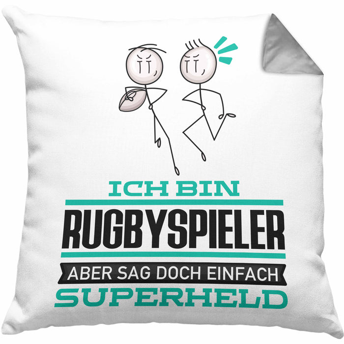 Rugbyspieler Geschenk Kissen mit Füllung 40x40 Ich Bin Rugbyspieler Aber Sag Doch Einfach Superheld Lustige Geschenkdiee für Rugbyspieler (Grau) Grau Trendation