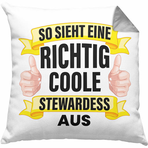 Stewardess Kissen mit Füllung 40x40 Geschenk für Stewardessin Lustiger Spruch Lustig Flugbegleiterin Sprüche (Grau) Grau Trendation