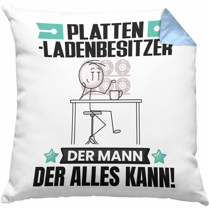 Plattenladenbesitzer Kissen mit Füllung 40x40 Geschenk für Plattenladenbesitzer Der Mann Der Alles Kann Geschenkidee zum Geburtstag (Grau) Blau Trendation
