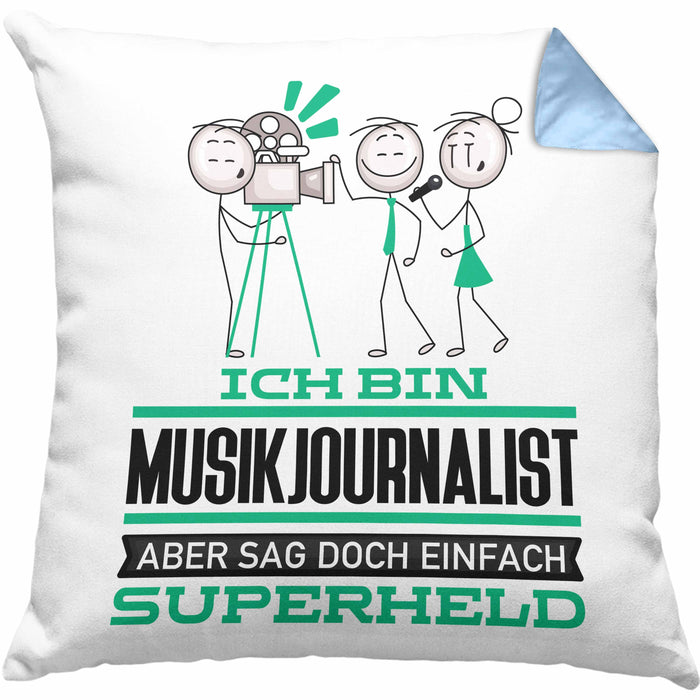 Musikjournalist Geschenk Kissen mit Füllung 40x40 Ich Bin Musikjournalist Aber Sag Doch Einfach Superheld Lustige Geschenkdiee für Musikjournalist (Grau) Blau Trendation