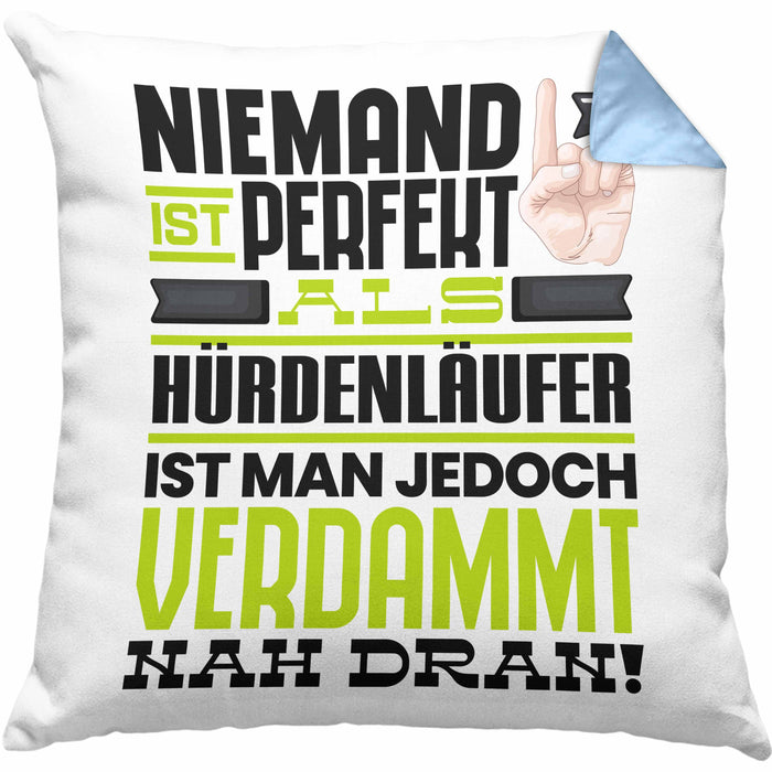Hürdenläufer Geschenk Kissen mit Füllung 40x40 Lustige Geschenkidee für Hürdenläufer Geburtstag Niemand Ist Perfekt Aber Als Hürdenläufer Ist Man Nah Dran (Grau) Blau Trendation