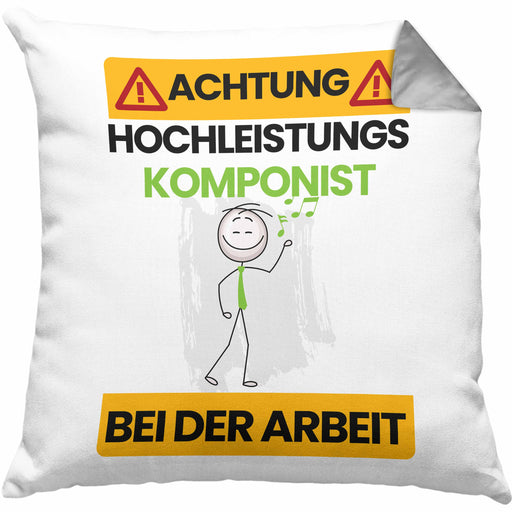 Komponist Kissen mit Füllung 40x40 Geschenk Lustiger Spruch Geschenkidee für Komponist Achtung Hochleistungs Komponist Bei Der Arbeit (Grau) Grau Trendation