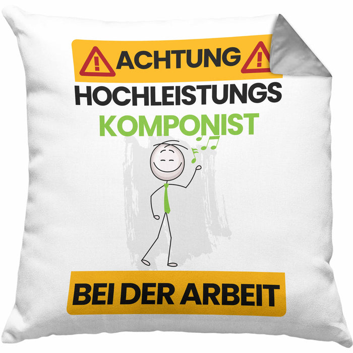 Komponist Kissen mit Füllung 40x40 Geschenk Lustiger Spruch Geschenkidee für Komponist Achtung Hochleistungs Komponist Bei Der Arbeit (Grau) Grau Trendation