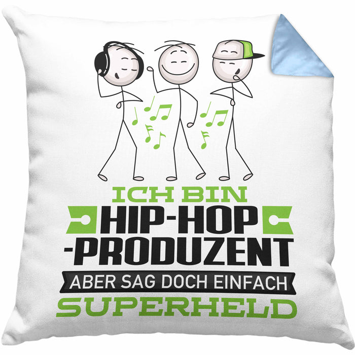 Hip-Hop-Produzent Geschenk Kissen mit Füllung 40x40 Ich Bin Hip-Hop-Produzent Aber Sag Doch Einfach Superheld Lustige Geschenkdiee für Hip-Hop-Produzent (Grau) Blau Trendation