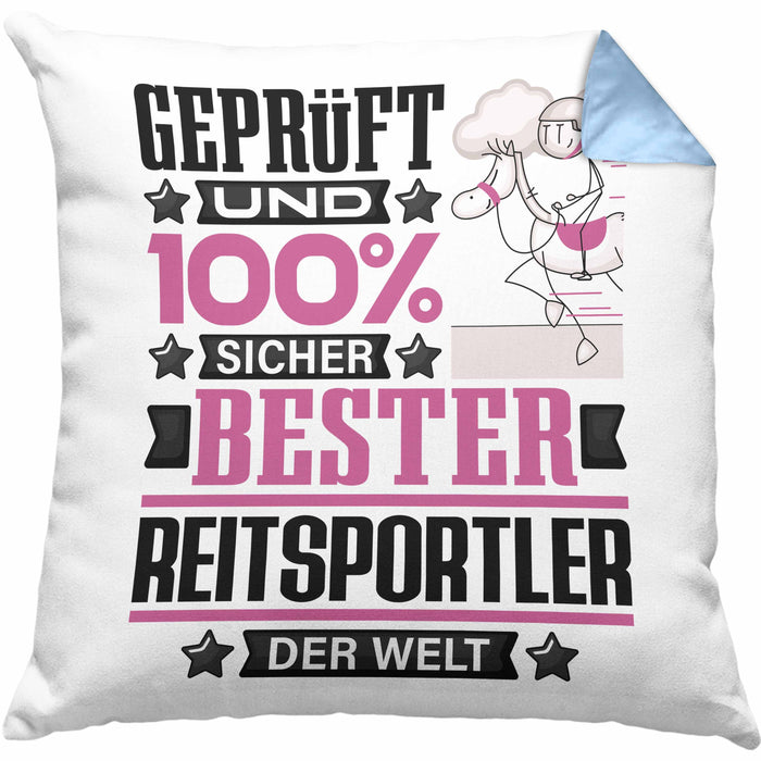 Reitsportler Geschenk Lustiger Spruch für Reitsportler Geschenkidee Bester Reitsportler Der WeltKissen mit Füllung 40x40 (Grau) Blau Trendation