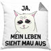 Dank Meme Kissen mit Füllung 40x40 Katzen Besitzer Wortspiel Ja Mein Leben Sieht Mau Aus Traurige Katze Geschenkidee (Grau) Grau Trendation
