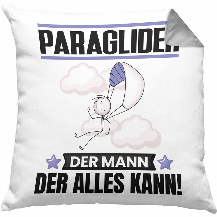 Paraglider Kissen mit Füllung 40x40 Geschenk für Paraglider Der Mann Der Alles Kann Geschenkidee zum Geburtstag (Grau) Grau Trendation