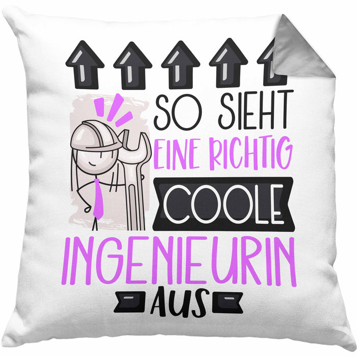 Ingenieurin Geschenk Kissen mit Füllung 40x40 Lustig Geschenkidee für Ingenieurin Geburtstag So Sieht Eine Richtig Coole Ingenieurin Aus Frauen Spruch (Grau) Grau Trendation