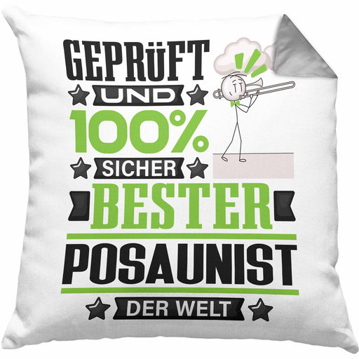 Posaunist Geschenk Lustiger Spruch für Posaunist Geschenkidee Bester Posaunist Der WeltKissen mit Füllung 40x40 (Grau) Grau Trendation