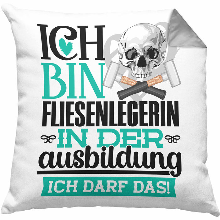 Fliesenlegerin Ausbildung Start Geschenk Kissen mit Füllung 40x40 Ich Bin Fliesenlegerin In Der Ausbildung Ich Darf Das Geschenkidee (Grau) Grau Trendation
