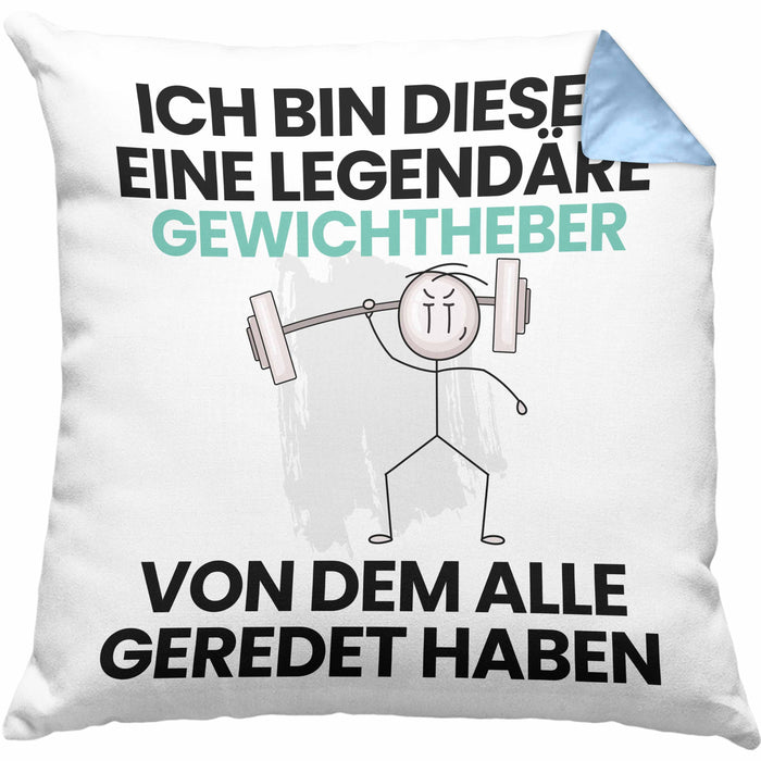 Gewichtheber Geschenk Kissen mit Füllung 40x40 Lustige Geschenkidee Geburtstag für Gewichtheber Ich Bin Dieser Legendäre Gewichtheber Von Dem Alle Geredet Haben (Grau) Blau Trendation