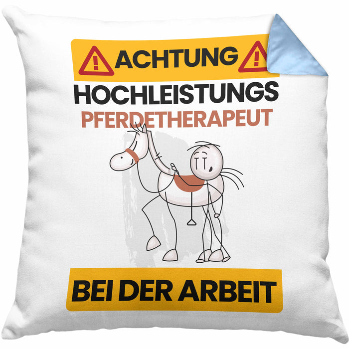 Pferdetherapeut Kissen mit Füllung 40x40 Geschenk Lustiger Spruch Geschenkidee für Pferdetherapeut Achtung Hochleistungs Pferdetherapeut Bei Der Arbeit (Grau) Blau Trendation