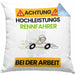 Rennfahrer Kissen mit Füllung 40x40 Geschenk Lustiger Spruch Geschenkidee für Rennfahrer Achtung Hochleistungs Rennfahrer Bei Der Arbeit (Grau) Blau Trendation