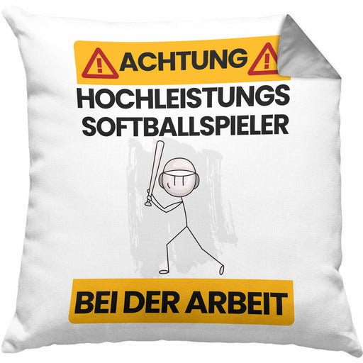 Softballspieler Kissen mit Füllung 40x40 Geschenk Lustiger Spruch Geschenkidee für Softballspieler Achtung Hochleistungs Softballspieler Bei Der Arbeit (Grau) Grau Trendation