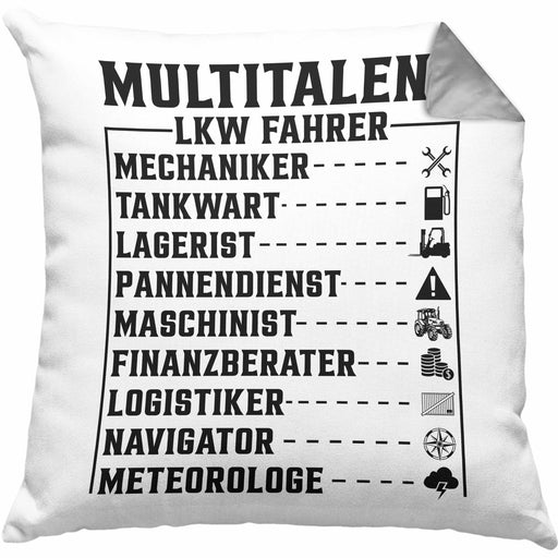LKW Fahrer Kissen mit Füllung 40x40 Geschenk Multitalent Lustiger Spruch Lastkraftwagenfahrer (Grau) Grau Trendation