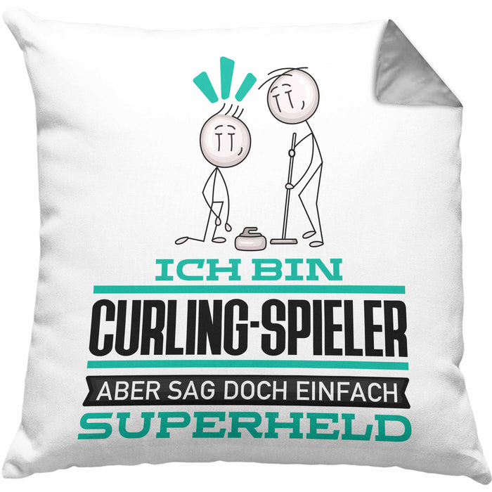 Curling-Spieler Geschenk Kissen mit Füllung 40x40 Ich Bin Curling-Spieler Aber Sag Doch Einfach Superheld Lustige Geschenkdiee für Curling-Spieler (Grau) Grau Trendation