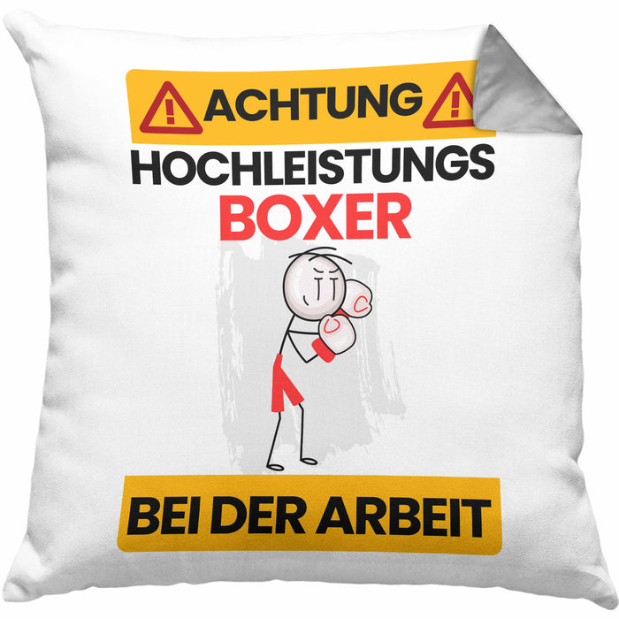 Boxer Kissen mit Füllung 40x40 Geschenk Lustiger Spruch Geschenkidee für Boxer Achtung Hochleistungs Boxer Bei Der Arbeit (Grau) Grau Trendation