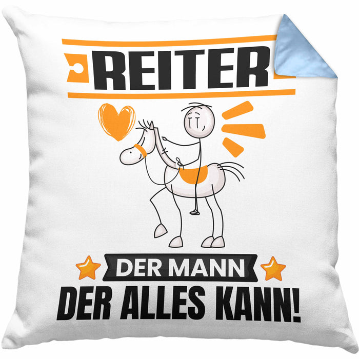 Reiter Kissen mit Füllung 40x40 Geschenk für Reiter Der Mann Der Alles Kann Geschenkidee zum Geburtstag (Grau) Blau Trendation