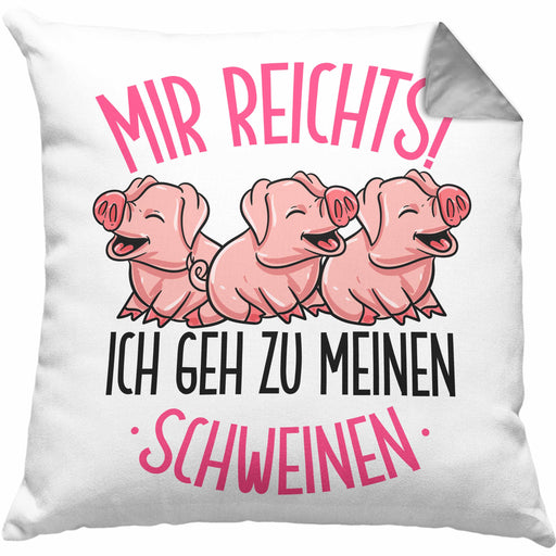 Schweine Kissen mit Füllung 40x40 Geschenk Mir Reichts Ich Geh Zu Meinen Schweinen Landwirt Bauer Geschenkidee (Grau) Grau Trendation
