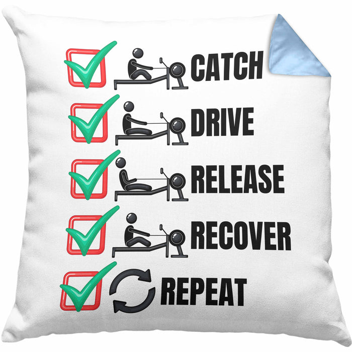 Rudern Kissen mit Füllung 40x40 Geschenk Ruderer Rudergerät Catch Drive Release Recover Repeat Ruder-Verein Geschenkidee (Grau) Blau Trendation
