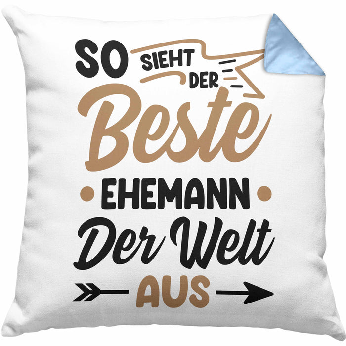 Ehemann Geschenk Kissen mit Füllung 40x40 So Sieht Der Beste Ehemann Der Welt Aus Jahrestag Geschenkidee Gag Joke (Grau) Blau Trendation