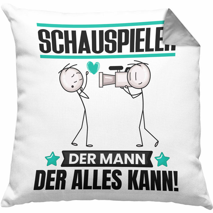 Schauspieler Kissen mit Füllung 40x40 Geschenk für Schauspieler Der Mann Der Alles Kann Geschenkidee zum Geburtstag (Grau) Grau Trendation