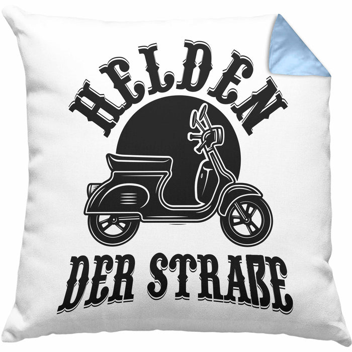 Mofa Geschenk Kissen mit Füllung 40x40 Helden Der Strasse Mofa Mofa Führerschein (Grau) Blau Trendation