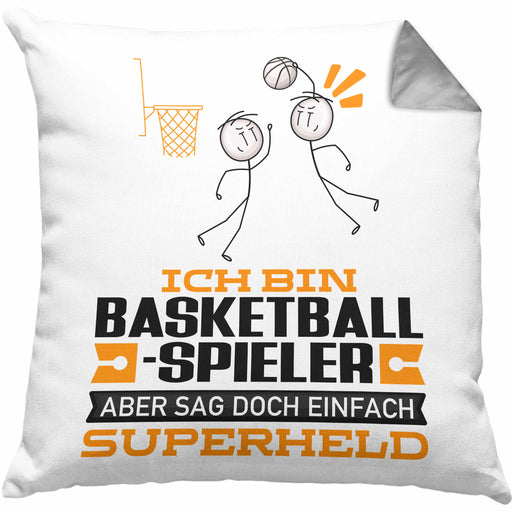 Basketballspieler Geschenk Kissen mit Füllung 40x40 Ich Bin Basketballspieler Aber Sag Doch Einfach Superheld Lustige Geschenkdiee für Basketballspieler (Grau) Grau Trendation
