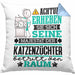 Katzenzüchter Geschenk Kissen mit Füllung 40x40 Lustiger Spruch Erheben Sie Sich Der Katzenzüchter Betritt den Raum (Grau) Blau Trendation