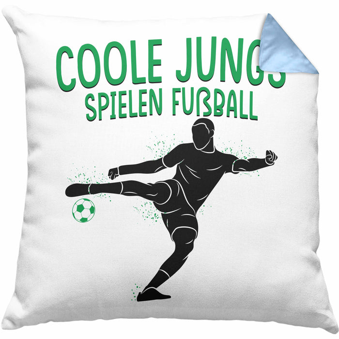 Fußballspieler Kissen mit Füllung 40x40 Geschenk Coole Jungs Spielen Fußball Geschenkidee Jungen (Grau) Blau Trendation