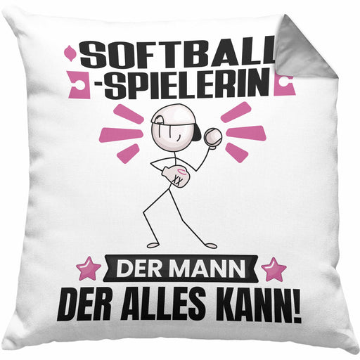 Softballspielerin Kissen mit Füllung 40x40 Geschenk für Softballspielerin Der Mann Der Alles Kann Geschenkidee zum Geburtstag (Grau) Grau Trendation
