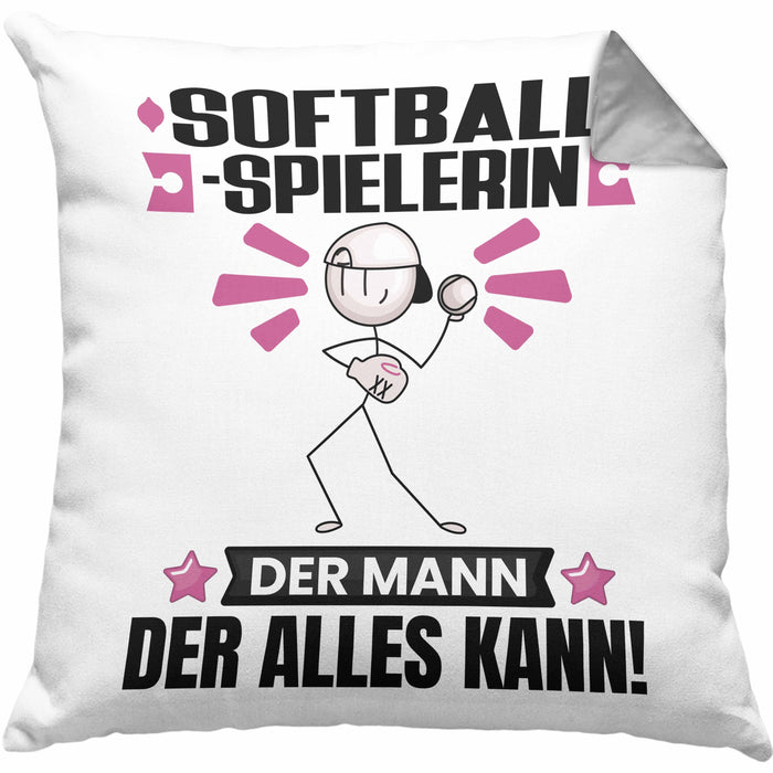 Softballspielerin Kissen mit Füllung 40x40 Geschenk für Softballspielerin Der Mann Der Alles Kann Geschenkidee zum Geburtstag (Grau) Grau Trendation